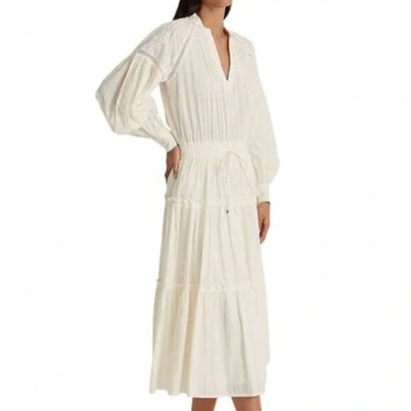 Lauren Ralph Lauren Cream Tiered Boho Midi Dress Size 14 - Picture 3 of 7